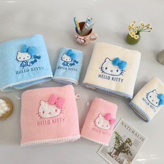 Suxi｜Hello Kitty卡通珊瑚絨洗浴套裝 可愛少女毛巾浴巾浴帽包頭巾三件組套裝
