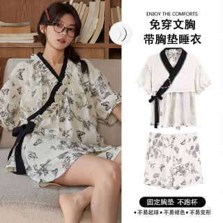 日本和服女裝純棉抱枕睡衣夏季女士短袖睡衣女裝修身