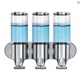 3合1免打孔皂液器 500ml*3容量 ABS+304不鏽鋼 家用酒店賓館手動按壓三頭皂液器浴室壁掛洗髮水沐浴露皂液器出