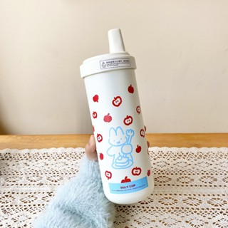 珍珠奶茶吸管保溫杯750ml 可愛小蘋果粗吸管大容量不鏽鋼水杯