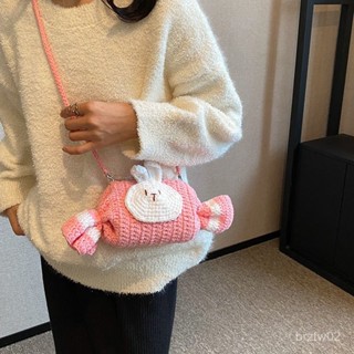 ♥♥熱銷優選♥♥毛綫鈎針大白兔奶糖包編織diy成品包親子包外出可愛兔子單肩揹包♥♥diy手工包，針織包包，毛綫包，手工女