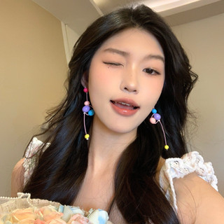 【HOT 本舖】 多巴胺彩色夏日絢爛圓球耳環甜美小清新百搭氣質長款流蘇耳釘耳飾