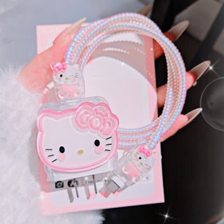 可愛的 Hello Kitty 矽膠充電器盒 4 件套適用於 18W/20W 充電頭保護套卡通設計電纜咬合軟蓋外殼相容