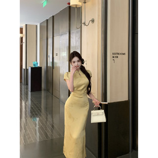【HOT 本舖】 ~新中式醋酸緞面連衣裙女 設計感蝴蝶年輕款改良旗袍長裙