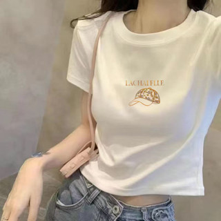 胖胖美依 短版上衣 短袖T卹 印花上衣 簡約 S-2XL新款圓領寬鬆顯瘦新款時尚韓版半袖女裝ins衣-6922.