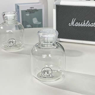 D0603-牛奶杯 耐高溫玻璃水杯 學生便攜 421ml 可微波 豆漿外帶杯子 家用帶蓋咖啡杯 強效密封 不漏水