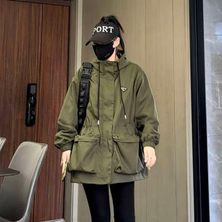 風衣外套 外套 風衣 外套女 風衣女中長款新款大口袋韓版ins連帽胖MM寬鬆休閒春秋外套6631