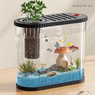 DELMERLM桌面魚缸,帶過濾室防碎款塑膠魚缸,裝飾性節省空間透明的透明臺式魚缸家居裝飾