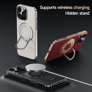 豪華皮革磁性支架手機殼適用於 iPhone 16 15 14 13 Pro Max 保護性強蓋內建金屬支架支架功能支援無