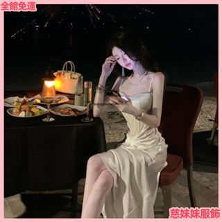 連衣裙 連身裙 裙子 吊帶裙 雅喬女神降臨氣質法式名媛輕奢裙蕾絲拚接魚骨吊帶連衣裙晚禮服裙 芭比裙 洋裝裙