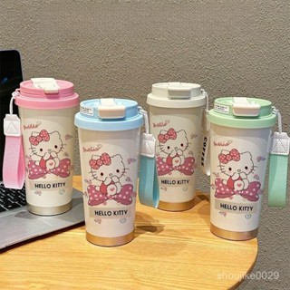 Hello Kitty耐熱蝴蝶結咖啡杯棕色大容量便攜適閤男女學生水杯運動真空杯SMGI