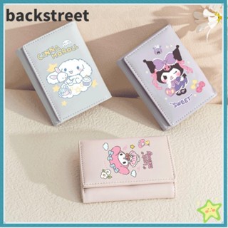 BACKSTREET女款短款錢包,PU三折信用卡持有人,Kuromi肉桂旋律蓬蓬多口袋拉鍊零錢包
