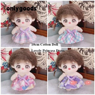 ONLYGOODS 公主裙,可愛印花花朵裝飾娃娃可愛衣服,高品質配飾 7 款帶頭夾娃娃連衣裙 10 釐米棉娃娃衣服