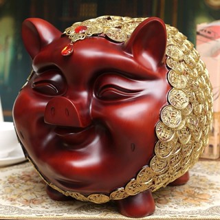 大號卡通金色儲蓄罐紅木招財豬錢盒樹脂儲蓄罐創意生肖擺件中國風