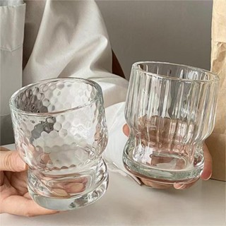 D0526-高顔值果汁杯 290ml 玻璃杯 家用水杯 創意冰美式咖啡杯 夏日果汁杯 啤杯酒 疊疊杯 嘟嘟杯-錘紋麵