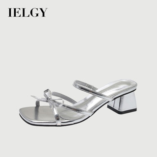 IELGY 高跟鞋女式法式時尚蝴蝶結粗跟拖鞋女式涼鞋