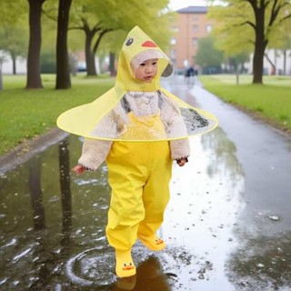 兒童雨衣 可愛 輕便雨衣 兒童飛碟雨衣小黃鴨斗篷式雨傘帽下水褲雨鞋男女童幼兒園寶寶套裝