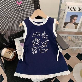 【YAOEENH】90-150CM 夏季女童韓版可愛T恤洋裝 中兒童卡通無袖背心裙 現貨 快速出貨