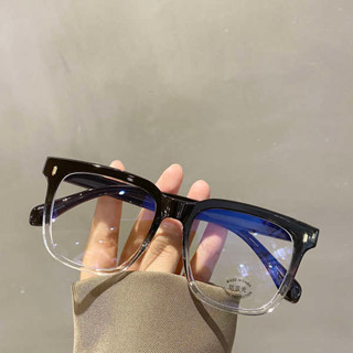 半匡眼鏡 眼鏡防滑 無框眼鏡 眼鏡框女潮復古方形TR黑框漸變平光鏡防藍光輻射眼鏡女可配近視男