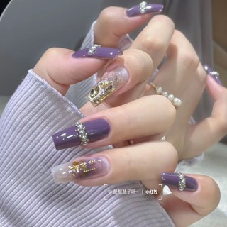 Nail wear nails student taro purple French patch nails finis