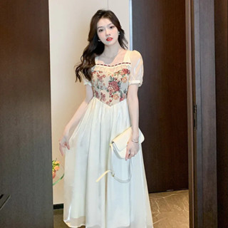 法式設計感小眾宮廷風領領女夏收腰復古宮廷風情領裙,法式設計,小眾宮廷風方領連衣裙20250525