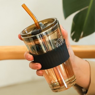 【臺灣出貨】玻璃咖啡隨行杯 高顏值 高階感咖啡隨行杯 500mL玻璃吸管杯 韓國ins風玻璃杯 男女家用水杯 水杯