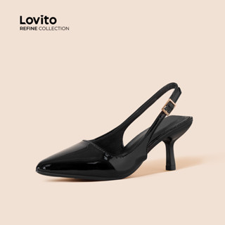 (Lovito Refine) 優雅純色女士黑色漆皮尖頭細高跟鞋 LFAR10401