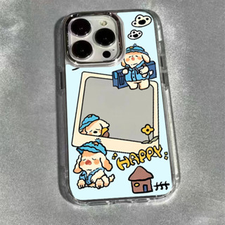趣味可愛卡通相框小狗 手機殼 透明 適用iPhone 16Pro 15Pro XS 14ProMax 13 12Pro