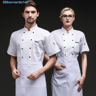 BERNARDO廚師制服,透氣網長袖廚師工作服,廚房服裝加厚白色短袖廚師套裝食堂