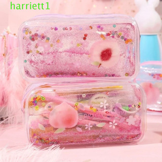 HARRIETT卡通鉛筆袋,PVC創意鱷梨鉛筆盒,可愛流沙桃子大容量固定箱學校供應