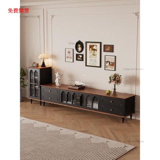 Mona家居中古風電視櫃茶幾組合小戶型客廳家用法式新款黑色實木復古儲物櫃M02