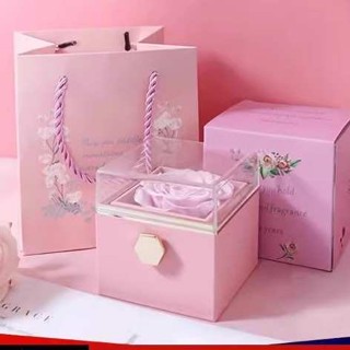 求婚戒指盒 戒指盒子 永生花翻轉旋轉戒指盒項鍊求婚告白創意情侶對戒吊墜禮物收納禮盒