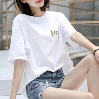 胖胖美依 上衣 T恤 短袖上衣 M-2XL純棉短袖T恤寬鬆時尚顯瘦休閒氣質上衣夏季圓領體恤-7079.