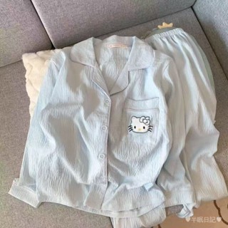 【保固 免運】關注領取九折 居家服 套裝 源頭工廠春秋季長袖睡衣女雲朵棉皺佈甜美ins公主風日係小清新家