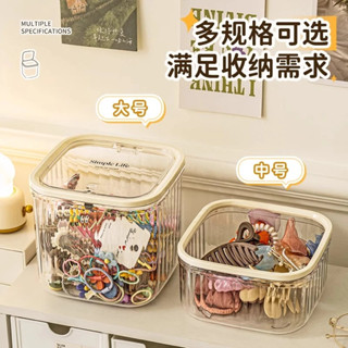 【店長推薦】桌麵收納盒多用途透明帶蓋桌麵垃圾桶女生皮筋頭繩髮飾收納盒4.18