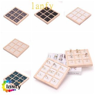 LANFY木製珠寶展示道具,9格戒指支架盒耳環戒指收納盒,珠寶首飾展示戒指展示架純色款結婚戒指盒