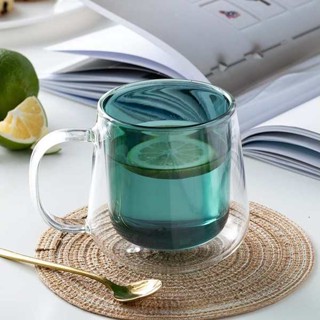 雙層玻璃杯 玻璃吸管杯 北歐風隔熱雙層玻璃杯女士耐熱耐高溫茶杯玻璃水杯男士透明咖啡杯