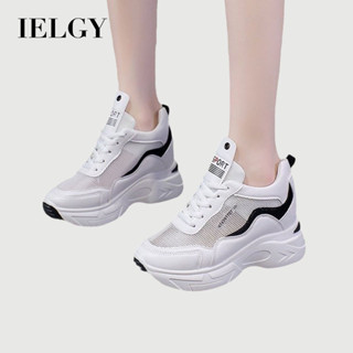 IELGY 2025韓版休閒真皮拼色厚底綁帶老爹鞋內增高運動鞋女