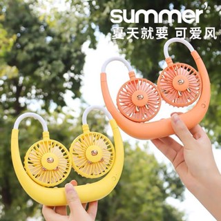 2025新款卡通炫彩戶外續航便攜式懶人掛脖子廚房迷你桌面USB可充電小風扇20250613