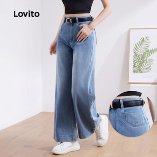 lovito 休閒素色水洗口袋仿舊夏春藍女牛仔褲 l132ed640