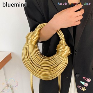 BLUEMIN單肩包,打結編織PU皮革Hobo挎包手提包,休閒帶拉鍊拉繩打結手拿包女女孩