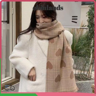 LUCKY-EBINLANDS 冬季羊絨圍巾柔軟雙面長圍巾愛心保暖格子加厚披肩圍巾女