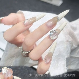 💥加一爆款💥現貨 速發【富家千金】純色美甲 純慾法式穿戴甲 爆閃立體鑽穿戴甲 貓眼顯白穿戴甲 長款穿戴甲 細狗長尖穿戴甲
