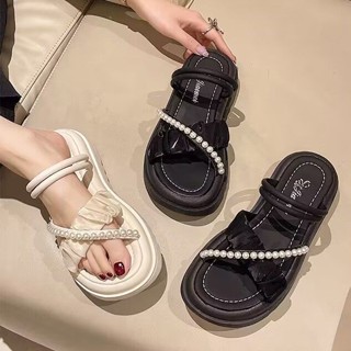 寬腳大尺碼女鞋一珍珠涼鞋女外穿配裙子平底羅#寬腳大尺碼女鞋一珍珠涼鞋女外穿配裙子平底羅#Z72