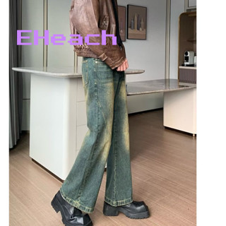 EHeach 青少年青春復古水洗 A 字喇叭牛仔褲,微彈力棉長褲