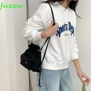 FUZOU抽繩水桶包,純色錢包折疊尼龍單肩包,時髦韓式手機袋手提包小號斜揹包旅行