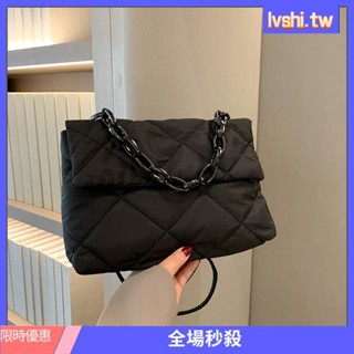 2025風新款糖果色上綫繡綫尼龍佈單肩包大容量個性斜挎女包單肩潮流鏈條包側揹包女小廢包韓國包包單肩包托特包帆布手提包