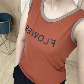 新店特惠夏季撞色印花弔帶字母背心女大碼新款修身外穿打底無袖上衣背心