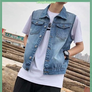 FengKK男裝 男士牛仔背心 新款網紅牛仔馬甲 男青年學生背心 潮流休閑帥氣無袖背心 男韓版坎肩外套