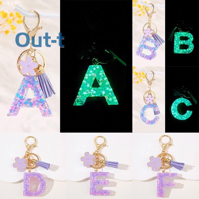 [Out-t] 新款紫色 sel 梅花夜光 DIY A-Z 字母鑰匙扣金屬挂件女士汽車鑰匙圈簡約字母姓名鑰匙扣新款